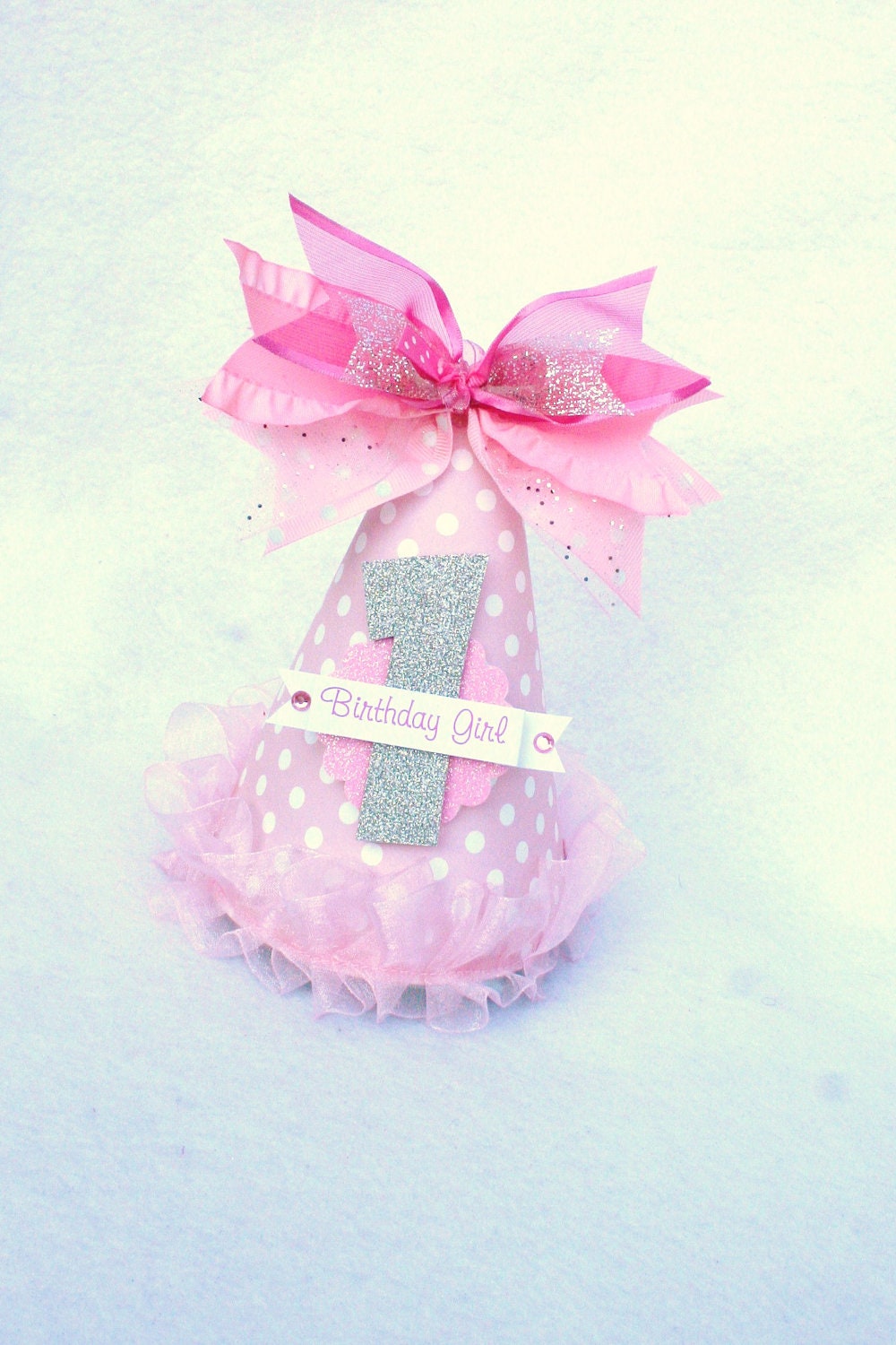 Sparkly Pink Silver and White Polka Dot Princess Birthday Party Hat
