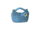 Romantic,  Crochet Bag, Clutch in Blue, Denim,  bright cerulean, with Flower, Woman, Handbags,  Clutch, Handbags, Trendy,