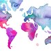Print from original watercolor map illustration by Jessica Durrant, titled World Map No. 7