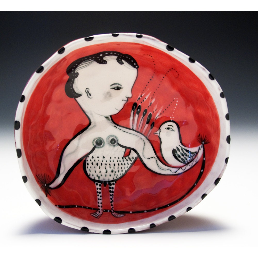 Chicks -Red and White Ceramic Finger Bowl
