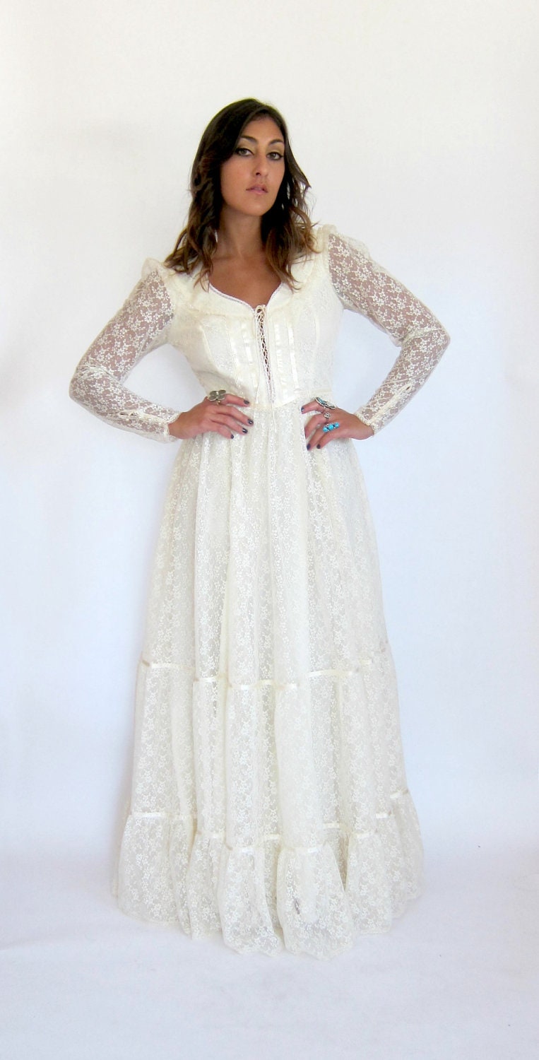 Vintage 70s GUNNE SAX Lace Wedding Dress ML