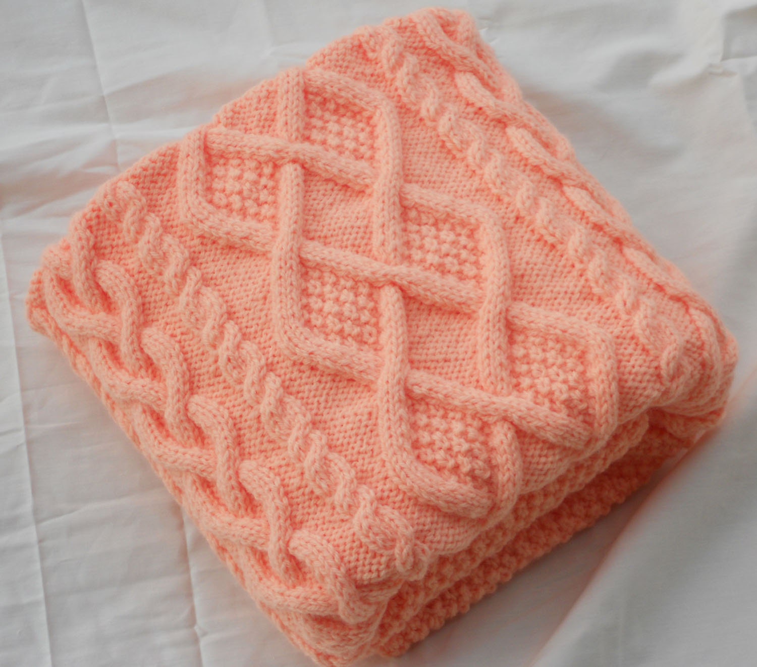 Chunky hand knit baby blanket, Creamsicle 28x37