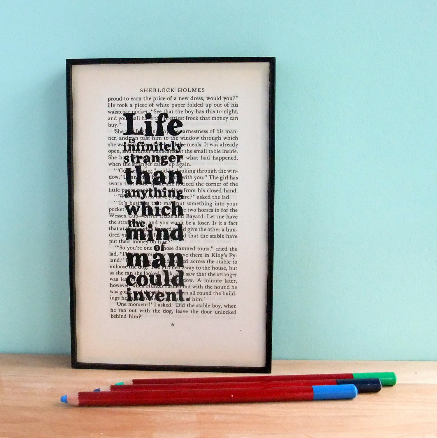 Sherlock Holmes Quote Graduation Gift on Vintage Book Page Framed Altered Book Art