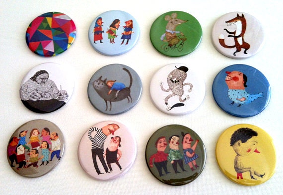 12 Illustrated Magnets / Fridge magnet  / Illustrations / Cartoons / fun images / happy magnets