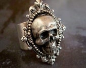 Skull Ring, Human, Gothic, Metal Bonded NOT Glued, QUALITY RING, Sterling Silver Plate, Comfortable Ring Band