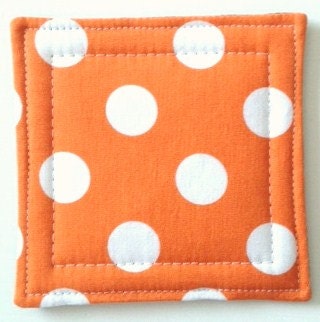 Coasters made w/ Designer fabric Dots in Orange, Tangerine