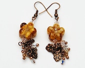 Brown Glass Flower and Swarovski Crystals Earrings - SFBeads