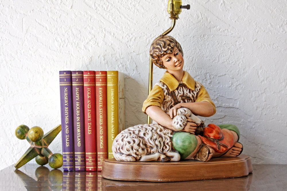 Large Vintage Shepherd Boy with Lamb Children's Lamp