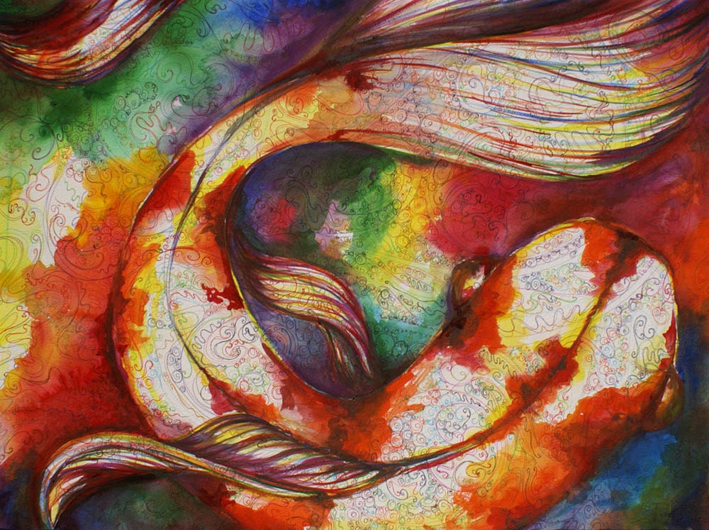Koi Watercolor 18x24 reproduction print Kit Sunderland