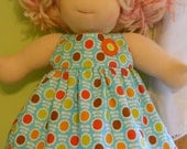 Aqua Retro Daisy Flowers Jumper Dress  - Waldorf Doll Clothes - 15" Bamboletta Size - G