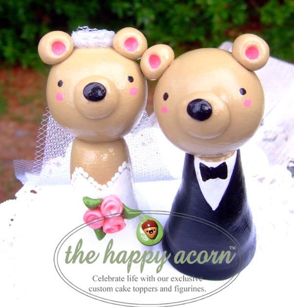 Teddy Bears Custom Wedding Cake Topper - Custom Made in Your Choice of Colors