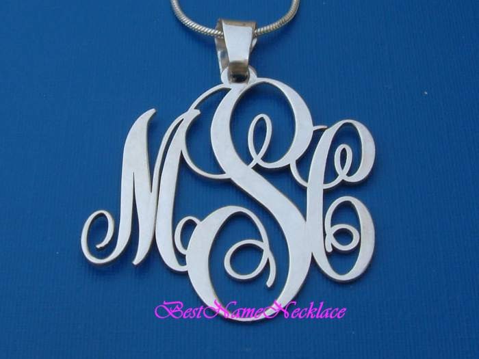 Graduation Gift, SALE 1.20"  wide Pendant: Personalized Monogram necklace or pendant necklace, sterling silver, preppy