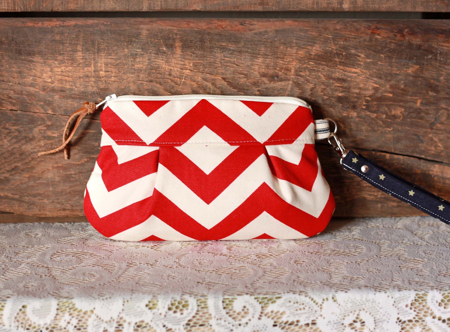 Chevron Wristlet/ Pouch/ Clutch// Memorial Day Nautical stripe // Americana Stars and Stripes--READY TO SHIP---