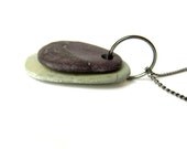 Natural Jewelry - river rock necklace. Purple on Green Zen Stone Necklace, 866.