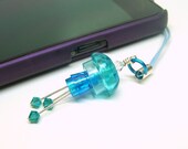 Jellyfish Smartphone Charm in Blue made from Genuine LEGO (r) Pieces and Swarovski Crystal Elements