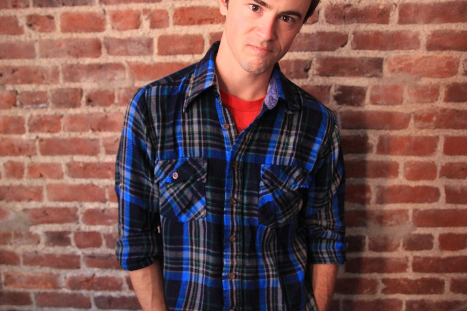 MIDNIGHT CLEAR - Vintage Flannel Blue Plaid Lumber Jack 1970s M