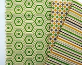 Burp cloth, set of 3, green hexagon and stripe, ready to ship, RTS
