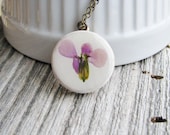 Pressed Flower Necklace Pressed Purple Dames Rocket Wood Resin Pendant Unique Jewelry Naturalist Gift Bridal Jewelry