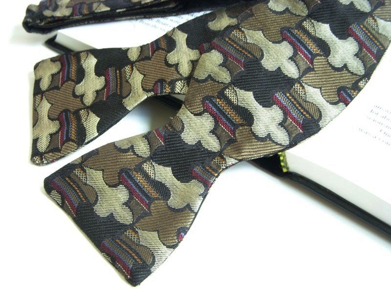 Mens Bow Tie : Vintage Bow Tie - Prom Bow Tie - Black Olive Mocha Regal Print Bowtie from Nordstrom