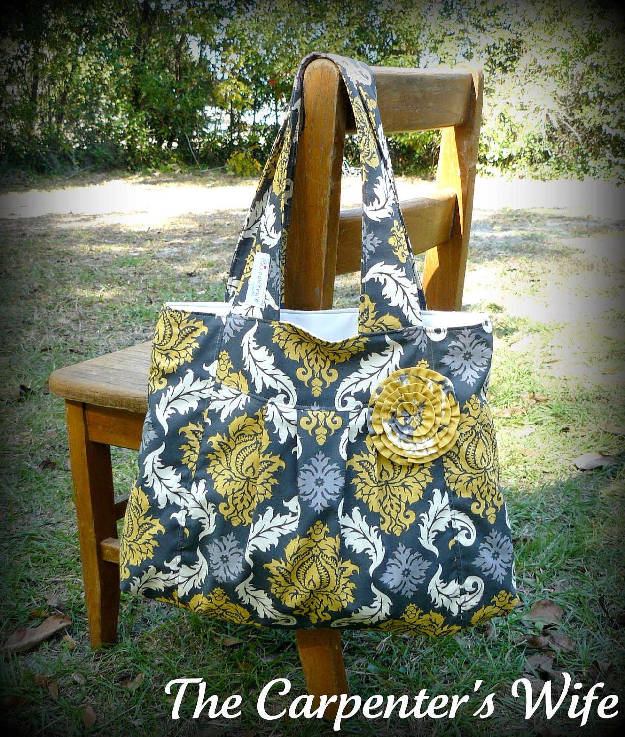 Granite Damask, wonderful gold yellow and gray with yellow rosette