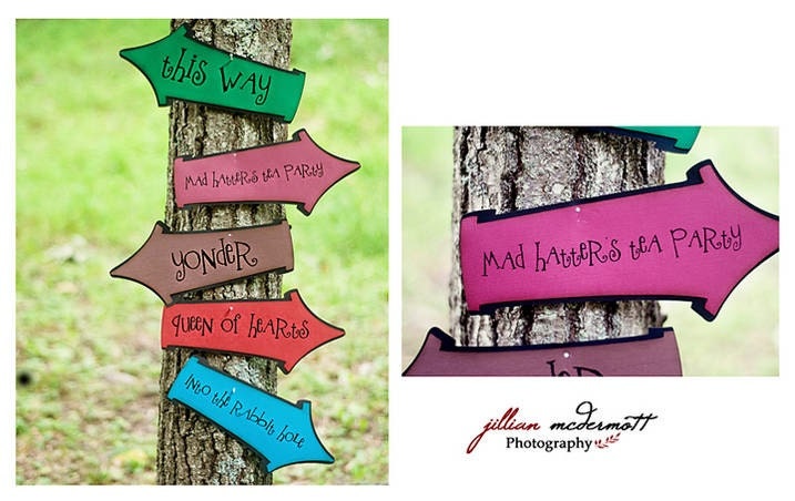 Mad Hatter's Tea Party/Alice in Wonderland SIGNS...Tim Burton's Alice in Wonderland inspired colors...NEW