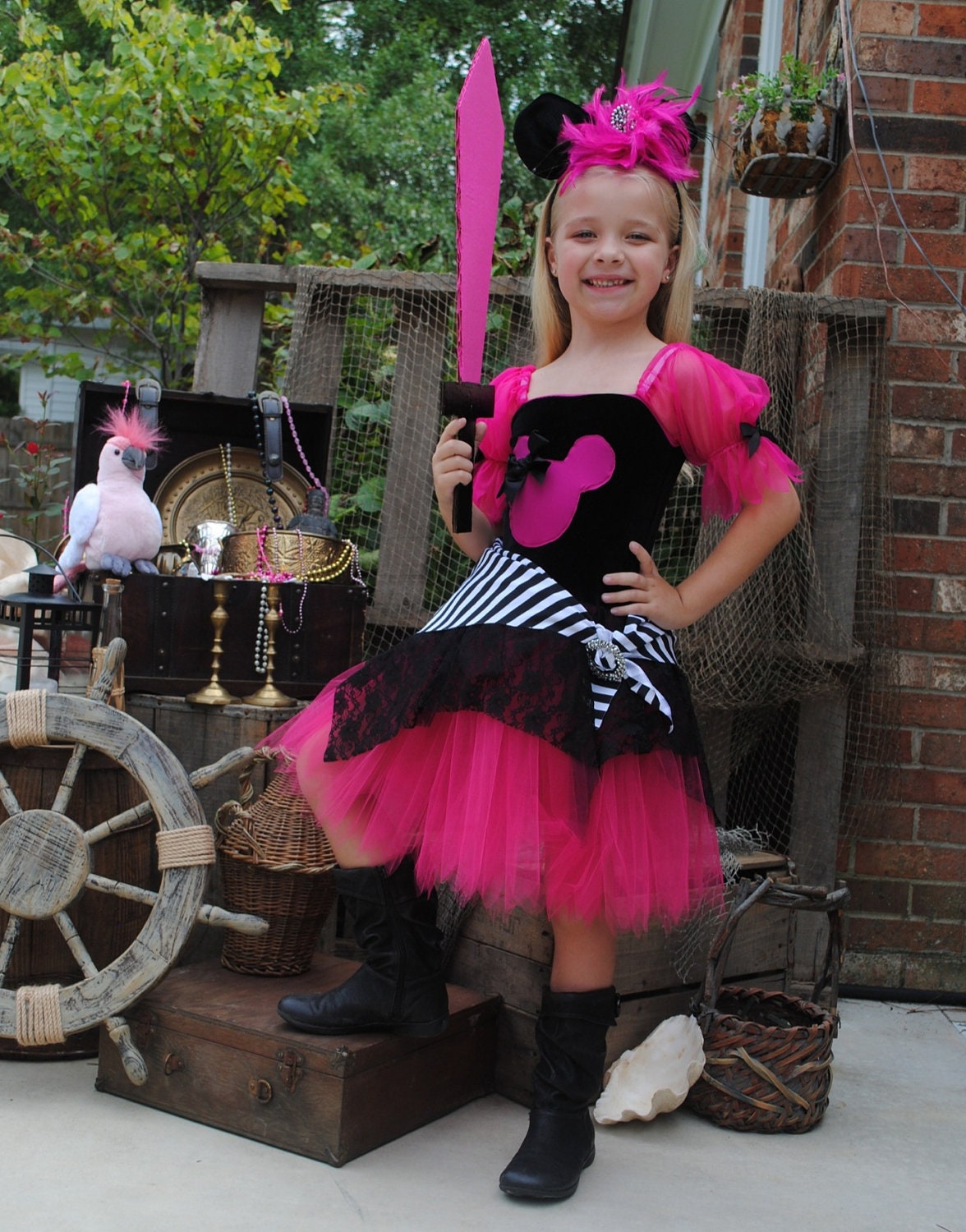 Custom Boutique Minnie inspired hot pink pirate tutu Halloween costume 5