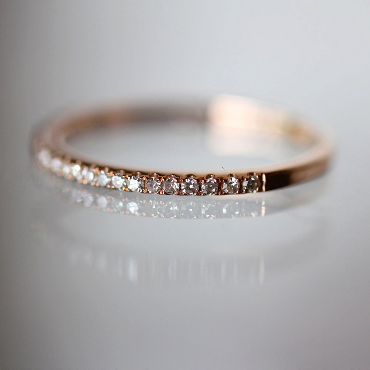 Micro Pave White Diamond Half Circle Band in 14K Gold (size 7.25-9) - Made to Order