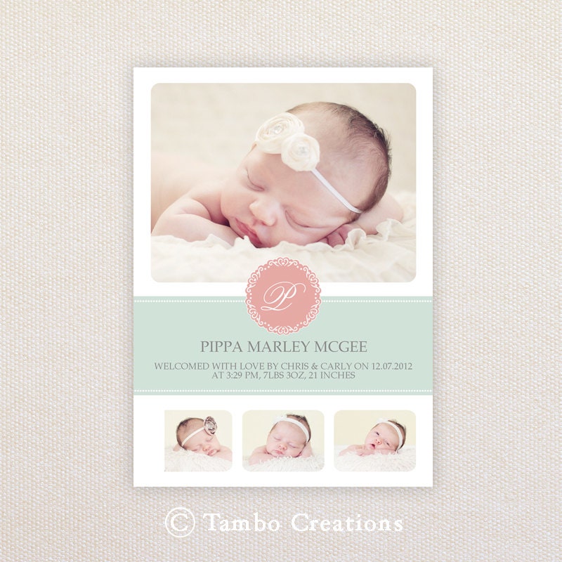 Girls Photo Birth Announcement. I Customize, You Print. Il_170x135