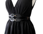 WAIST BELT - Black belt - Genuine Leather Black Belt - Waist black Leather Belt - Elastic black Rubber Belt  - Elegant black belt