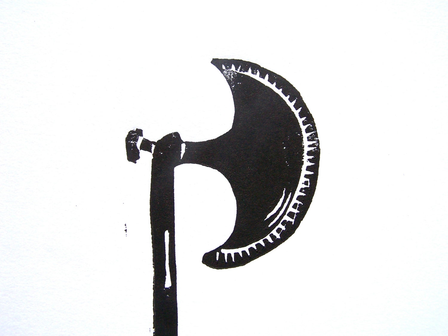 LINOCUT PRINT -  Black viking battle axe 8x10