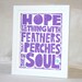 HOPE Emily Dickinson Quote Hope is the thing with feathers Fine Art Print, Wall hanging