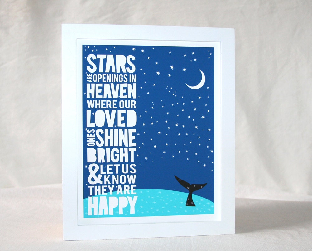 PERSONALIZED Eskimo Proverb Stars are openings in heaven Raw Art Letterpress, Sympathy, Children's sympathy, Typography, wall art