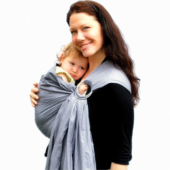 Ring Sling Baby Carrier Shower Gift Baby Basics Superwide Pewter Gray Pleated - Ready to ship in Standard or Tall length