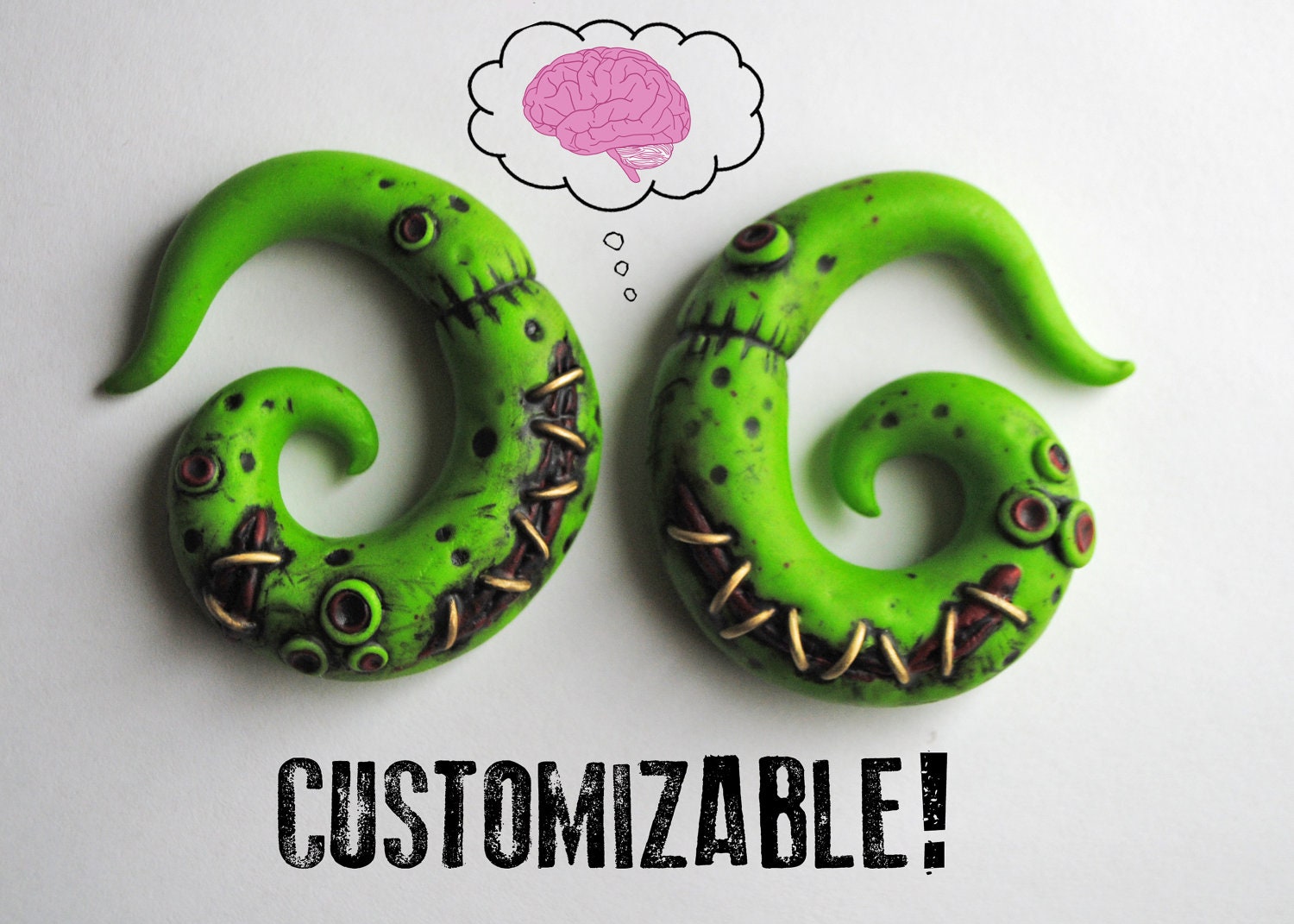 Zombie Gauged Earrings 4g, 2g, 0g, 00g, 7/16", 1/2"