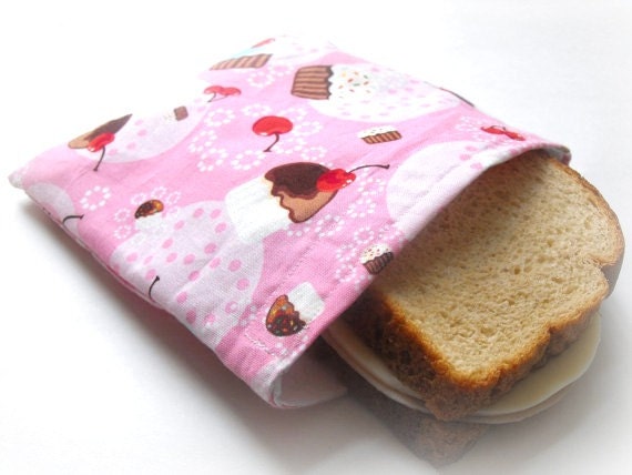 Reusable Sandwich Bag -- Cherry Cupcakes