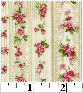Romantic Memories Cotton Fabric Quilt Gate 8787-3A Taupe stripes and pretty pink roses