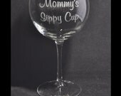 Mommy's Sippy Cup Etched Wine Glass by Jackglass on Etsy