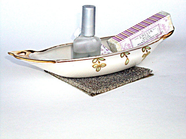 Vintage Limoges Vanity or Serving Dish, B&H Limoges France, Double Mark, cr. 1890s, 22K gold, Rolled Edge I take CREDIT Cards