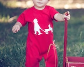 SALE Boy with a Wagon Nostalgic Graphic Tee Onesie / Romper in Short Sleeves - Red with White