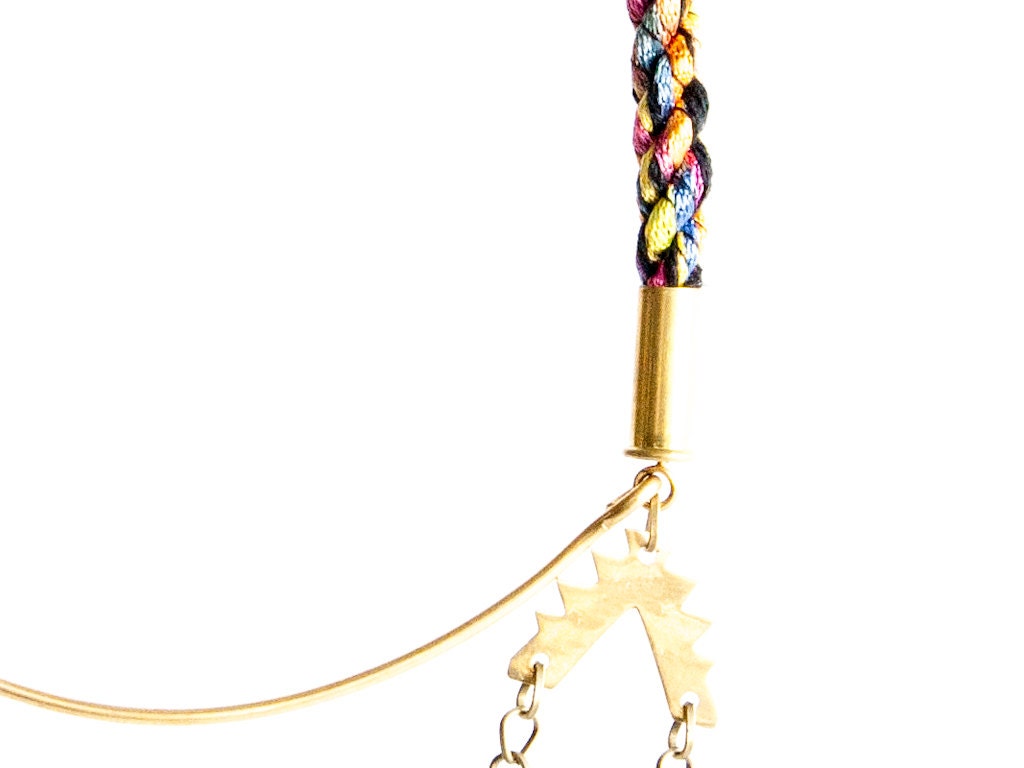 SALE Long Braided Layered Necklace Neon Black Mixed Media