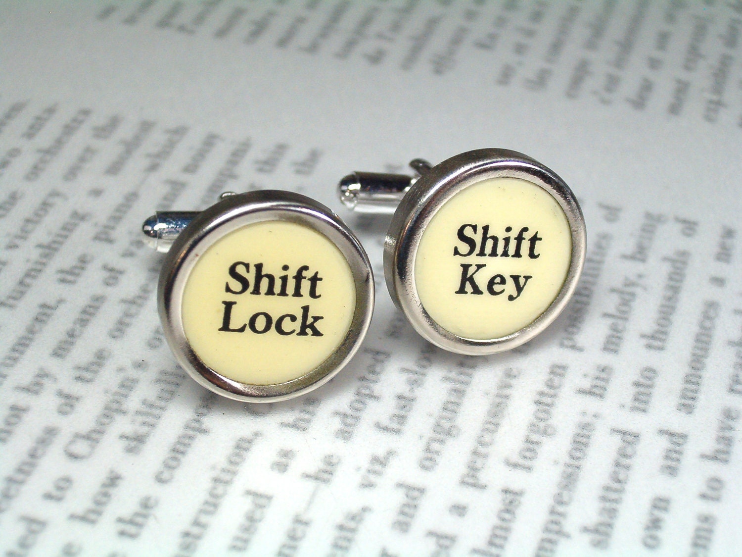 Typewriter Key Cufflinks Cuff Links With Shift Key and Shift Lock Keys - Typewriter Jewelry By Haute Keys