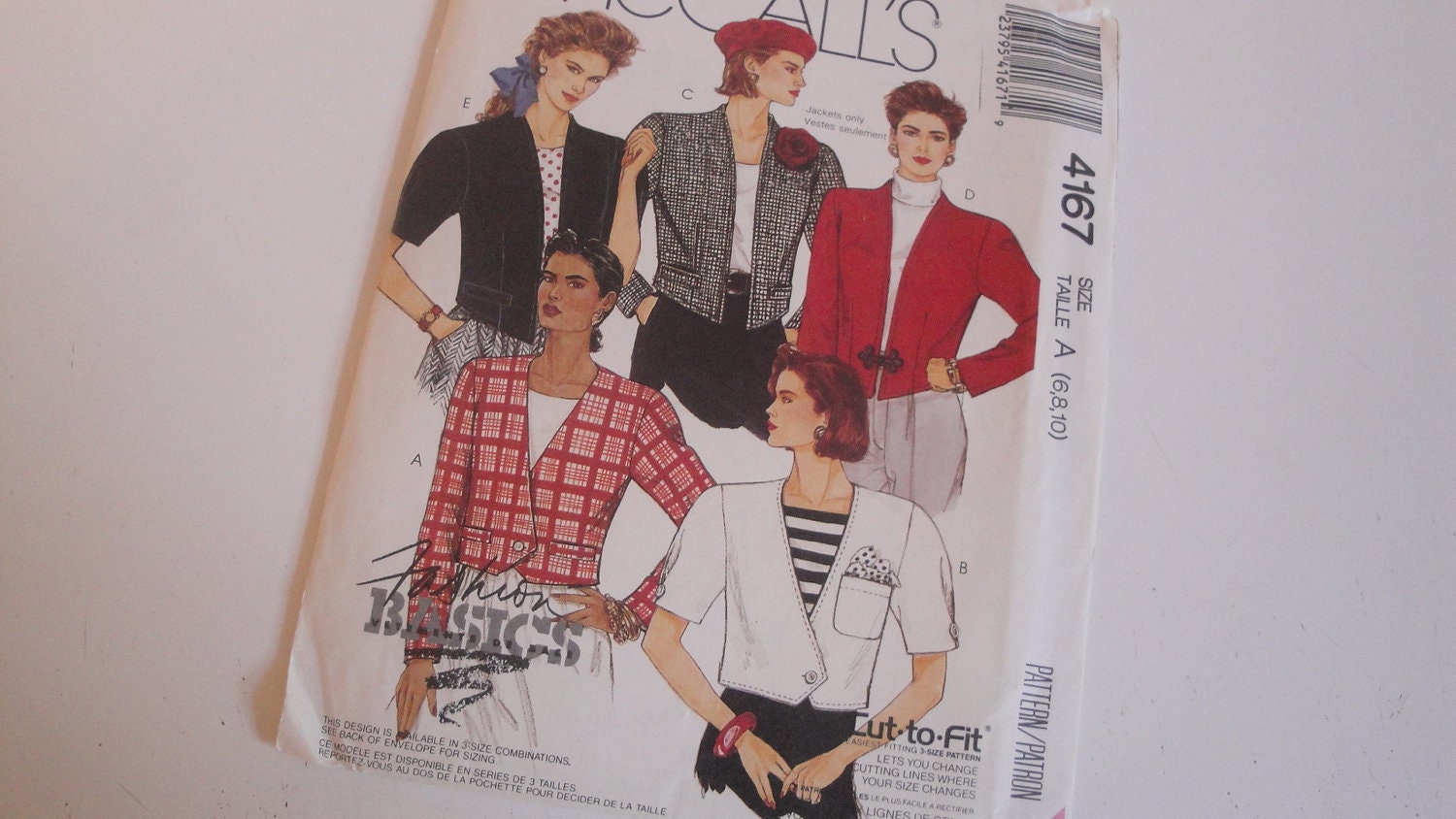 Easy McCalls Vintage Sewing Pattern Unlined Jacket 1980s Size 6 8 10