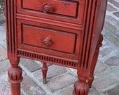 Wood Table - Wooden - Shabby - Cottage Chic - Distressed Red - Side - Accent - End - Upcycled