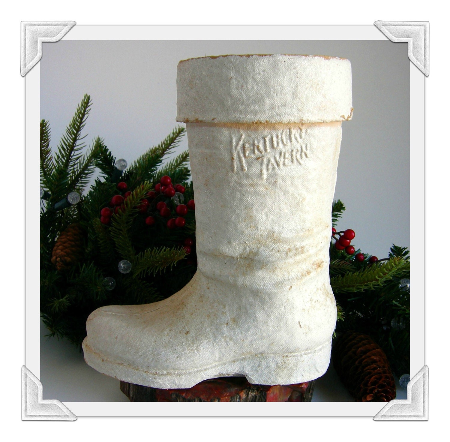 Vintage Paper Mache Santa Boot - Kentucky Tavern Whiskey 1950s Advertising