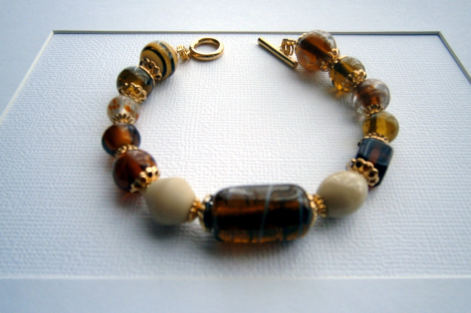 Banoffee Pie, Glass Beaded Bracelet, Brown, Cream, Made with love by Maddabling
