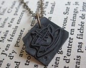 Metal Stamp Necklace - Coffee Cup - Typography Text Type Font Graphics Logo Vintage Fontophile