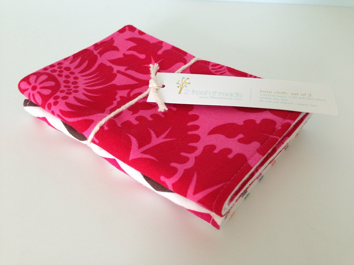 Baby Burp Cloth - Set of 2 - Girl - Pink with Chevron
