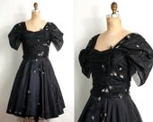 vintage 1950s dress / 50s dress / 1950s black dress / party dress / the ENCHANTED AUTUMN dress