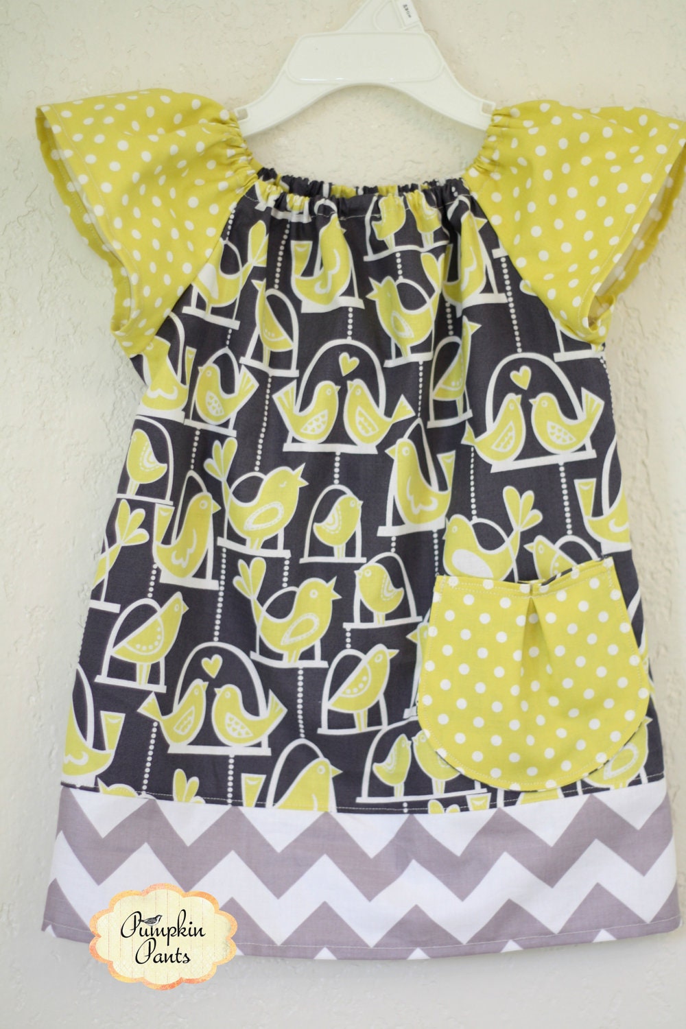 New Tweet Tweet Peasant Dress with Flutter Sleeves and Pocket