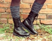 Graphite Step - crocheted open work lacy long leg warmers spats cuffs in graphite spring fashion